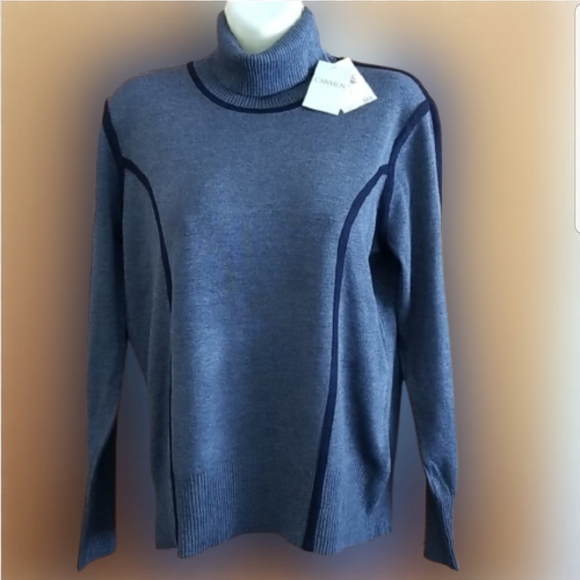 NWTCarmen Marc Valvo Black/Gray Turtleneck Sweater Large - Picture 9 of 9
